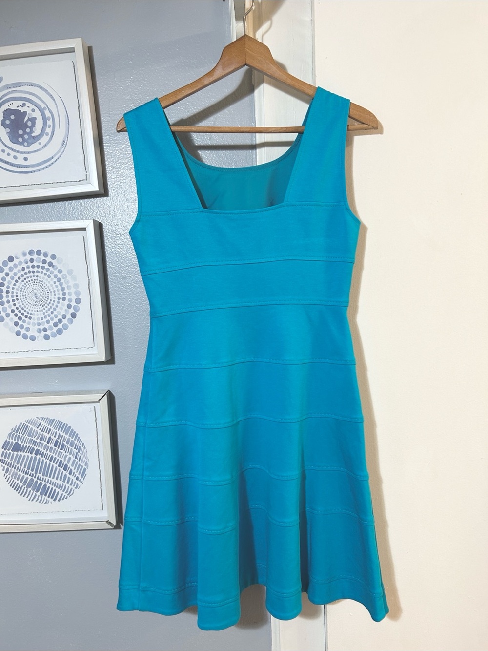 Trina Turk Nikola Stretch Ponte Fit & Flare Dress Size 8 Turquoise Blue - Picture 4 of 7